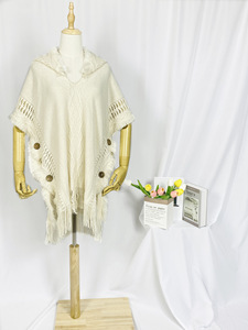 Femme Vintage <span class=keywords><strong>Plaid</strong></span> Tricoté Tassel <span class=keywords><strong>Poncho</strong></span> Châle Cape Bouton Cardigan Avec <span class=keywords><strong>Capuche</strong></span> - Product Image 4