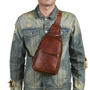 กระเป๋าคาดหน้าอกผู้ชายหนังแท้สีน้ำตาลความจุขนาดใหญ่สำหรับเดินทางธุรกิจกลางแจ้ง - Product Image 1