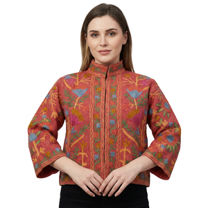 Chaqueta Bomber de Algodón Transpirable y Ecológica, Bordada a Mano, con Estampado Floral, Cuello Redondo, Manga Larga, Corta, para Otoño, para Mujer - Product Image 1