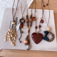 Kalung Liontin Batu Mata Harimau Bohemian Panjang Trendy dengan Rumbai untuk Wanita, Aksesoris Perhiasan Pernikahan