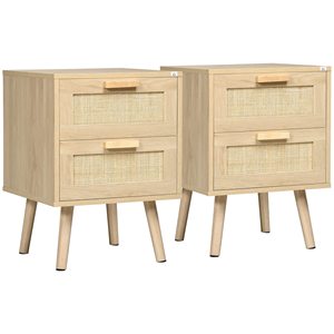 Mesa de Noche Moderna SENYU de Madera con 2 Cajones y Paneles de Ratán para Dormitorio - Product Image 1