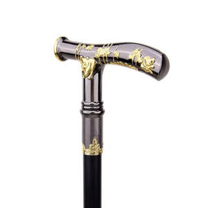 Bastón Decorativo de Cosplay con Diseño de Panda Negro y Dorado con Brújula, Bastón de <span class=keywords><strong>Dos</strong></span> Patas de Lujo para Caballero - Product Image 5