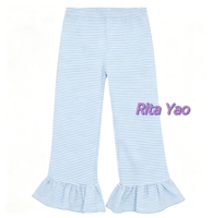 Ensemble personnalisé pour bébé fille : pantalon patte d'éléphant en coton tricoté rayé et chemise à manches courtes pour enfant, tenue pour petite fille