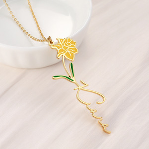 Thời Trang Dây Chuyền Cá Nhân Men Sinh Hoa Vòng Cổ Biểu Tượng Tùy Chỉnh Đồ Trang Sức Thép Không Gỉ Tên Hoa Dây Chuyền - Product Image 4