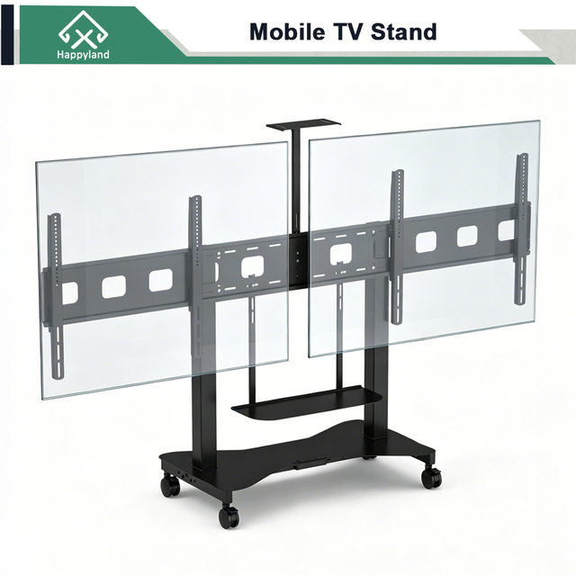 Movable TV Stand with Wheels Motorized Dual Motors Mobile TV Cart with Adjustable Height for 40 to 65 Inch Television