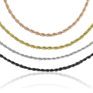 Cadena de cuerda de acero inoxidable con baño de oro PVD |   Cadena de Cuerda Chapada en Oro para Hombre, 2mm 3mm 4mm 5mm, Venta al Por Mayor - Product Image 2