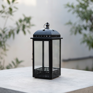Farol de hierro negro al por mayor con recortes de estrellas y base decorativa para decoración del hogar y exteriores - Product Image 1