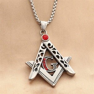 Freemason Pendant <b>Titanium</b> Steel Letter G Red Stone Men's Necklace Retro Geometric Themed Pendant Everyday Wear 280498 - Product Image 3