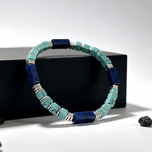 Bracelet à maillons géométriques en alliage de zinc avec pierre turquoise, perles rectangulaires, bijoux cadeau style bohème - Product Image 4