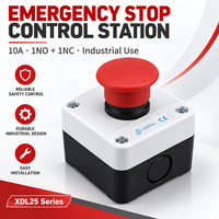 Boîtier de bouton d'arrêt d'urgence industriel 10A 1NO 1NC, station de commande d'arrêt d'urgence champignon 220V IP54 pour machines XDL25-BE164