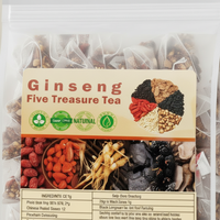Tisane aux cinq trésors de ginseng naturel en sachets, mélange aromatisé avec datte rouge et baies de goji pour le bien-être quotidien