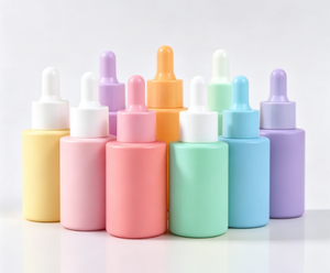 Excelente Botella de Vidrio Plana de 30 ml con Gotero y Fondo Grueso, Botella Colorida para Aceites Esenciales y Suero Cosmético - Product Image 1