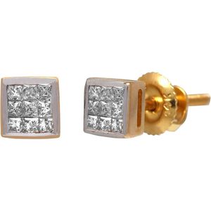 Pendientes de diamantes con corte princesa de oro amarillo de 14 quilates de 0,19 quilates para mujer, longitud de 4 mm - Product Image 1