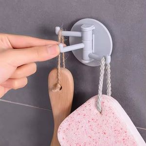 Self Adhesive 3 Branch Rotating Hook <b>Punch</b> Free Wall Hook <b>Set</b> for Kitchen Bathroom Towel Storage - Product Image 1