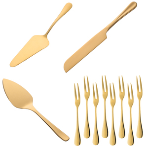 ชุดตัด<span class=keywords><strong>เค้ก</strong></span>สแตนเลส ชุดมีดตัดพิซซ่าและ<span class=keywords><strong>เค้ก</strong></span> ชุดมีดและที่ตักเค้กงานแต่งงาน ชุดช้อนส้อมสีทอง - Product Image 1