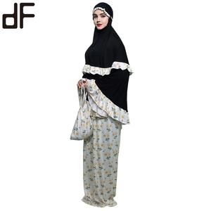 Dubai 3-Mảnh Hoa In Phong Cách khiêm tốn Abaya Hồi Giáo Của Phụ Nữ Cầu Nguyện Quần Áo-Telekung Áo Choàng Từ Thổ Nhĩ Kỳ - Product Image 3