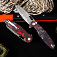 Couteau pliant GT-T0044-4 en acier Damas cuivré avec cœur en acier VG-10, manche en fibre de carbone, couteau de camping en plein air