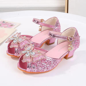 Sandalias de lentejuelas para niña, para fiesta de bodas, con tacón alto, pedrería brillante, lazo, zapatos de princesa - Product Image 2