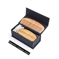 Kit de brosse de peigne à barbe en poils de sanglier en bois Logo personnalisé boîte-cadeau de Salon de coiffure/sac brosse à barbe et ensemble de peignes pour hommes