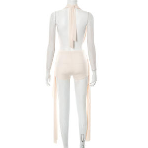 Новинка, сексуальный комплект из 2 предметов, Женская 2025 летняя одежда с воротником-хомутом без спинки, короткий топ и шорты, одинаковые наряды для банкеток - Product Image 6