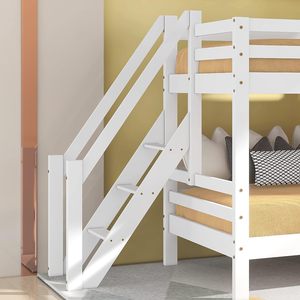 Lit superposé pour enfants en bois massif avec <span class=keywords><strong>escalier</strong></span>, design moderne de maison dans les arbres, <span class=keywords><strong>deux</strong></span> <span class=keywords><strong>niveaux</strong></span>, fenêtres, meubles de chambre d'enfant - Product Image 6