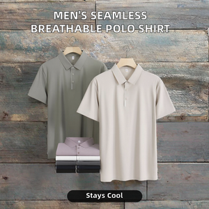 Camisa Casual de Satén de Manga Corta para Hombre, Transpirable, Tejido Sin Costuras, con Cuello de Tela, Botones a Presión de Nailon de 240g - Product Image 2