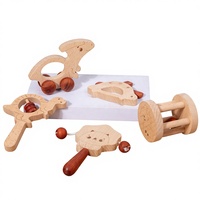 Juguete de madera para bebés y niños pequeños, sonajero de mano, juego de varias piezas, mordedor, juguete educativo y relajante para niños, caja de colores