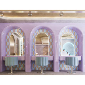 Dernier modèle de salon de beauté violet Mobilier de barbier pour intérieur coiffure Décoration boutique manucure ongles - Product Image 1