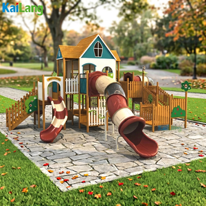 Aire de jeux extérieure de haute qualité en bois, en forme de <span class=keywords><strong>cabane</strong></span>, avec toboggan combiné, aire de jeux sportive extérieure en bois pour enfants - Product Image 1