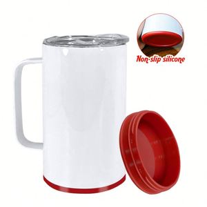 Mug à café vierge pour sublimation 14 oz, en acier inoxydable, isotherme sous vide, avec poignée et base en plastique coloré - Product Image 2