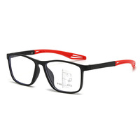 Nouvelles lunettes de lecture pour personnes âgées, unisexes, à monture carrée, avec verres gris à changement de couleur, multifocales, anti-lumière bleue, noires/rouges