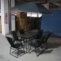 Leader Chaises et table de salle à manger d'extérieur en métal avec dessus en verre Mobilier de jardin en métal avec parasol