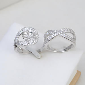 Bague double en argent S925 pour femme, design bouche ouverte, personnalisable, DIY, avec plateau vide semi-fini pour incrustation de perles - Product Image 2