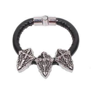 Cross <b>Bracelet</b> Black <b>Leather</b> Tibetan Silver Geometric Design Men's Jewelry Fashion String <b>Bracelet</b> - Product Image 1