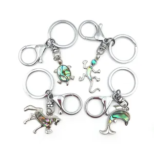 Cheap Custom made animal colorful shell metal jewelry alloy horse lizard turtle dolphin keychain key ring holder chain for gift