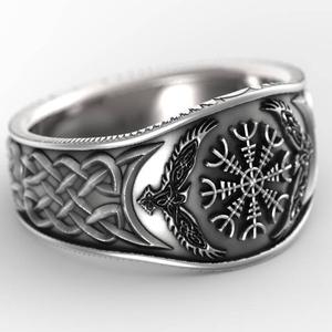 Norse Mythology Viking Compass <b>Ring</b> Antique Silver Men's Jewelry Gift Snowflake Design S925 Thai Silver - Product Image 2