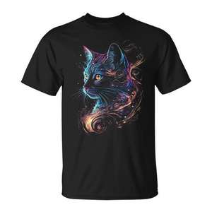 Camiseta Cat In The Galaxy Space Kitten con cabeza de gato, color negro, unisex para adultos - Product Image 1