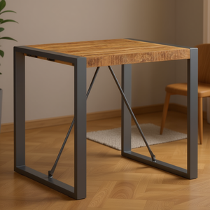 <b>Solid</b> Mango <b>Wood</b> Dining <b>Table</b> 27.6x27.6x29.5 Inch Gray Metal Legs Modern Square Design Home Furniture - Product Image 2