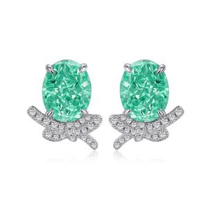 Dylam Top End Fine Jewelry Women 925 Sterling Silver Ice Out Cut 8A Zirconia Diamond Bow Tie Oval Light <b>Green</b> Stud <b>Earrings</b> - Product Image 1