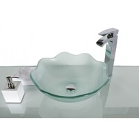 Lavabo transparent en verre trempé, Design de fleurs à bord ondulé, 1 pièce