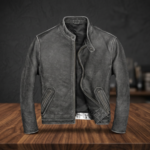 Men <b>Vintage</b> Genuine Leather Motorcycle Jacket <b>Stand</b> Collar Zipper Biker <b>Coat</b> - Product Image 4