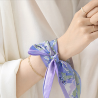 Écharpe de cou longue et étroite en satin de soie à imprimé floral pour femme, style bandeau fin, collection Printemps-Été