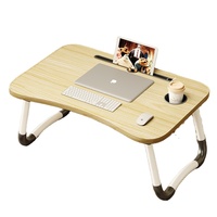 Bureau d'ordinateur portable avec pieds pliables et fente pour tasse Plateau de lit portable pour ordinateur portable Support pour ordinateur portable Support de lecture