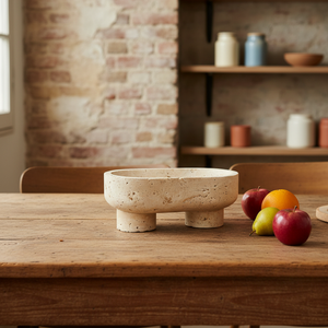 Vassoio e Ciotola per Frutta in Marmo Travertino Naturale Classico a Singolo Livello per Soggiorno e Bagno - Product Image 1