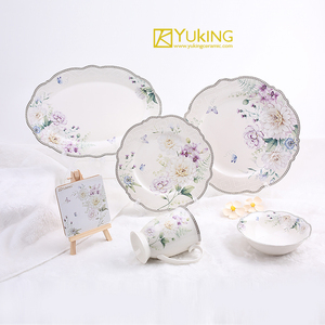 Set de couverts avec décalcomanies florales de bonne qualité, Set d'assiettes, assiettes, bols à salade, nouvel os chinois, Set de dîner de luxe - Product Image 5