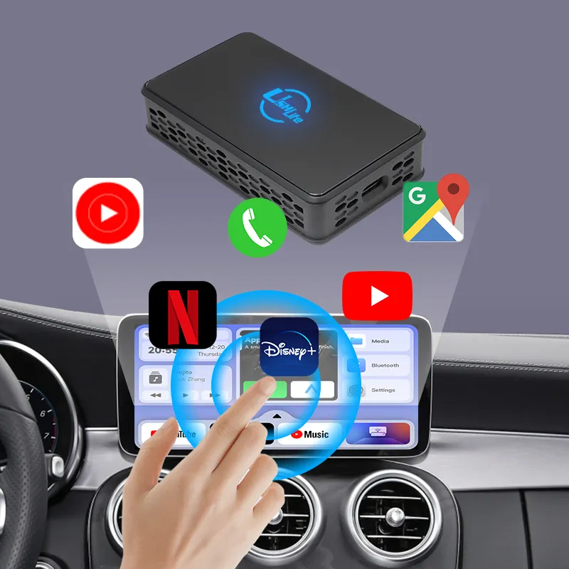 Ushilife OEM ODM Android Auto CarPlayアダプタードングルYouTubeビデオ有線カープレイワイヤレスCarplayAiボックスに変換