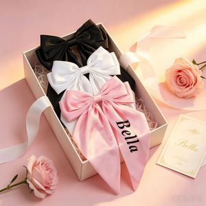 Pinza para el pelo personalizada de satén con lazo largo, pinzas grandes con lazo de cinta y cierre de resorte, horquilla con nombre - Product Image 2