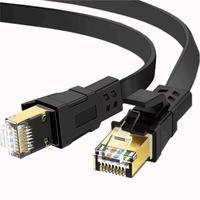 Harga Pabrik Kabel Patch Cord CAT 8 Flat Network Double Shielded SFTP Tembaga Murni RJ45 dengan Konektor Berlapis Emas untuk Jaringan