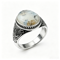 Kaanjewelry Bague en argent sterling 925 plaqué rhodium, agate naturelle veinée sculptée style vintage, bijoux unisexe pour fête, vente en gros