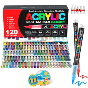 Acrylic <b>Paint</b> Marker Pen Soft Brush Head Waterproof Quick Dry Acrylic Marker Pen for Stone, Metal, Plastic, Glass, Canvas, Wood - Product Image 1